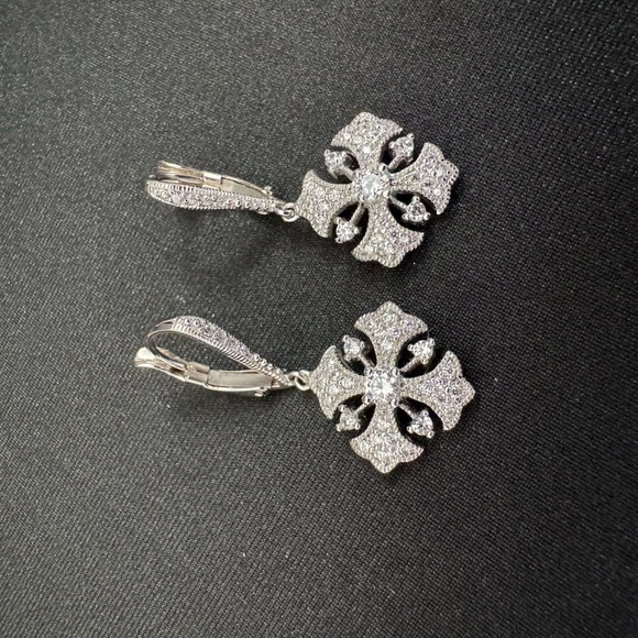 Joseph Esposito vintage Inspired 925 Silver Floral Earrings/Sparkling Diamonique